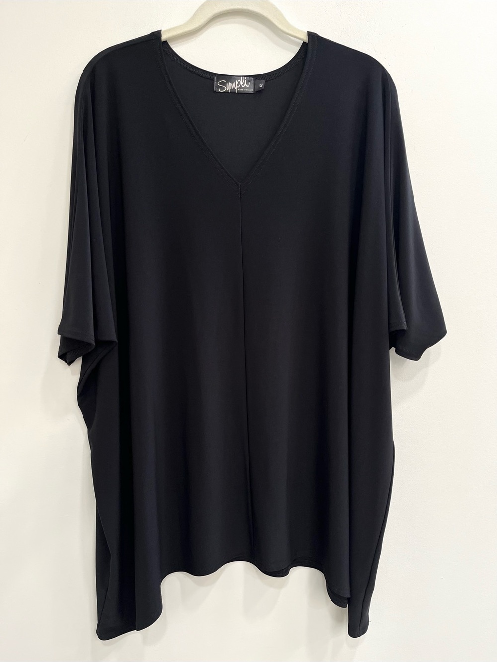 Sympli black short sleeve oversized tunic top stretch Lagenlook batwing size 12